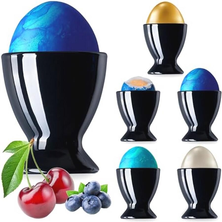 Set van 6 Zwarte Glazen Eierschalen voor Ontbijt en Brunch