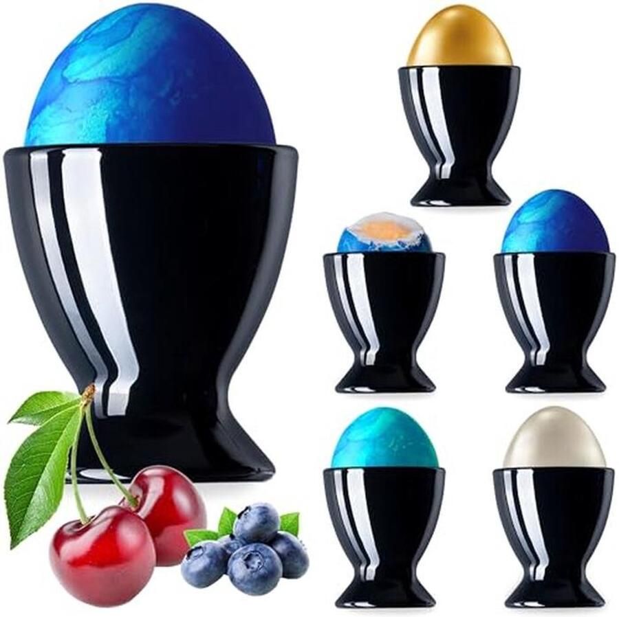 Set van 6 Zwarte Glazen Eierschalen voor Ontbijt en Brunch