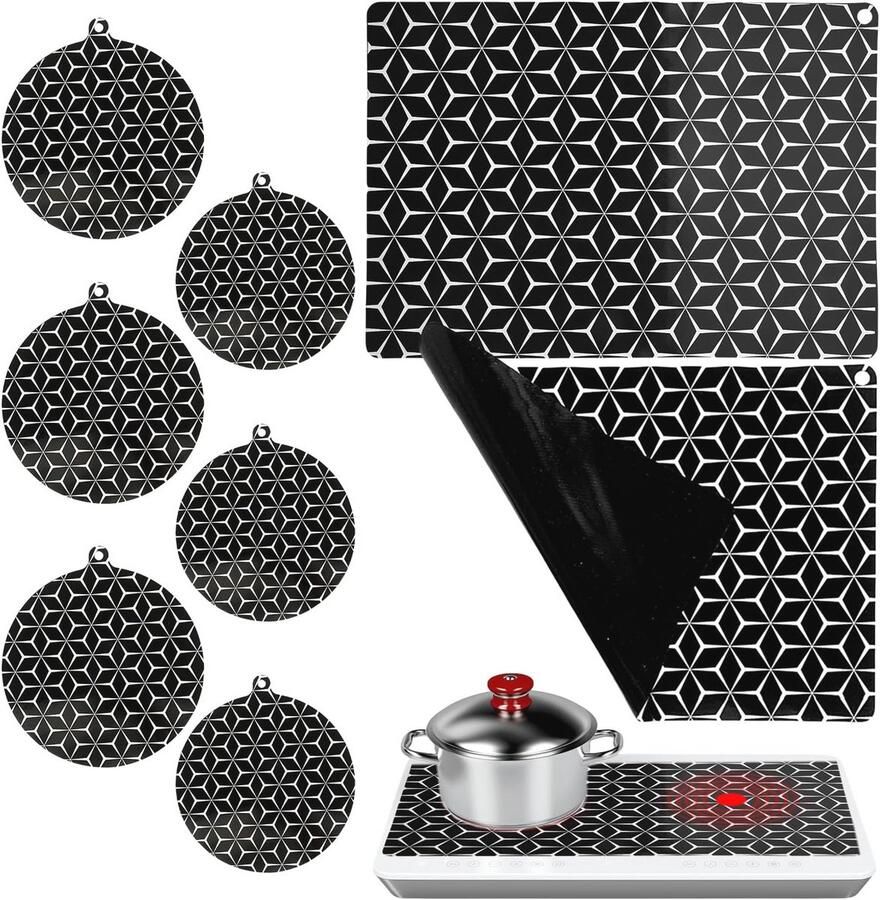 Set van 8 Antislip Inductiebeschermingsmatten Warmte-isolerende Pads voor Kookplaten Afwasbaar en Duurzaam