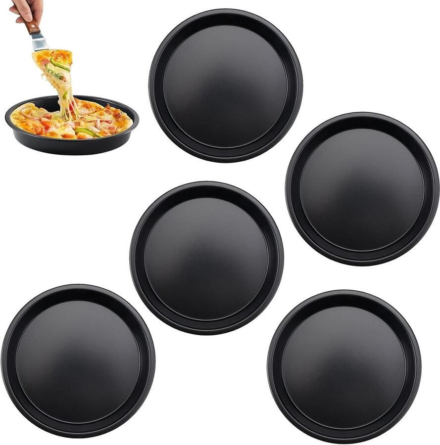 Set van 8 Mini Pizza Bakplaten met 16 cm Diameter Anti-aanbak Coating Ideaal voor Pizza Taarten en Quiches Bakken