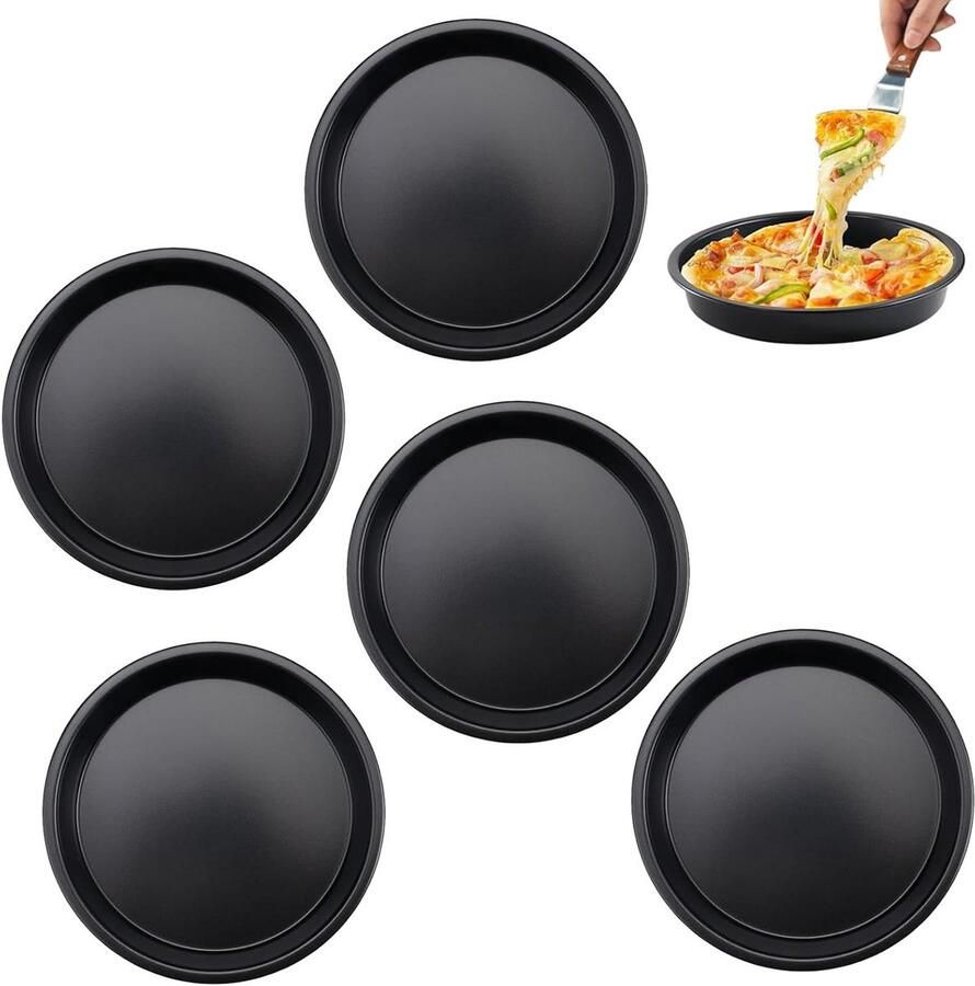 Set van 8 Mini Pizza Bakplaten met 16 cm Diameter Anti-aanbak Coating Ideaal voor Pizza Taarten en Quiches Duurzaam Koolstofstaal