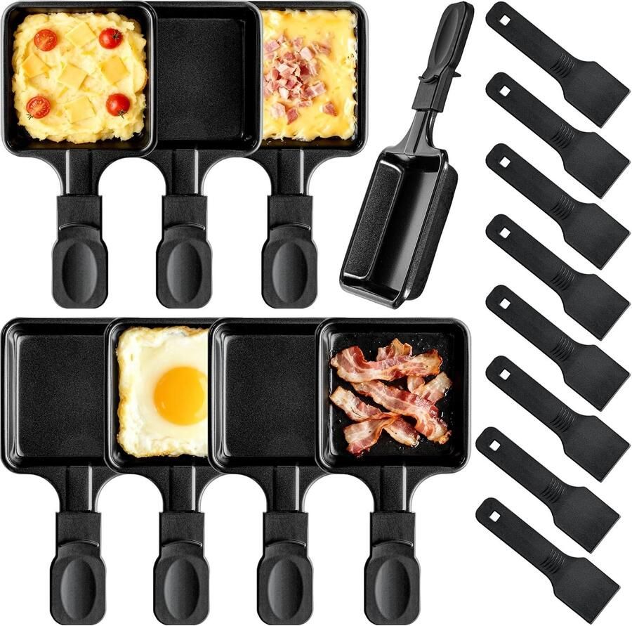 Set van 8 Raclettepannen 8PCS 17 8 x 9 2 x 1 8 cm Antiaanbak IJzer met Nylon Spatels Voor Raclette Grill