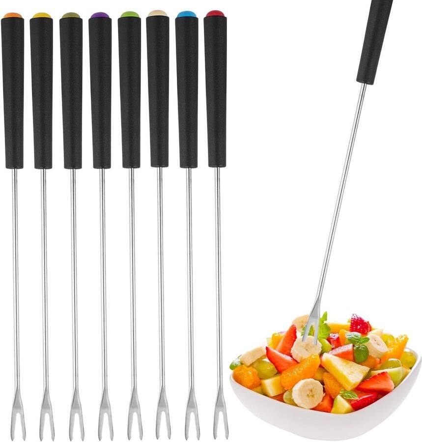Set van 8 Roestvrij Stalen Fonduevorken van 23 cm met Hittebestendig Handvat voor Kaasfondue Chocoladefontein en Marshmallows