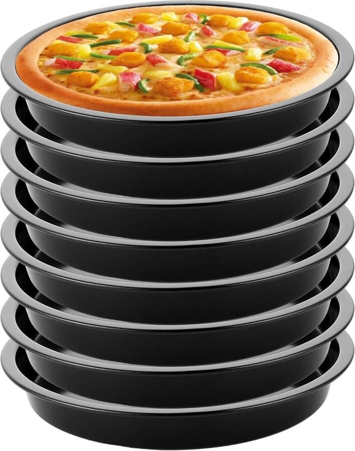 Set van 8 ronde bakplaten van 18 cm met anti-aanbaklaag voor pizza flammkuchen en taarten