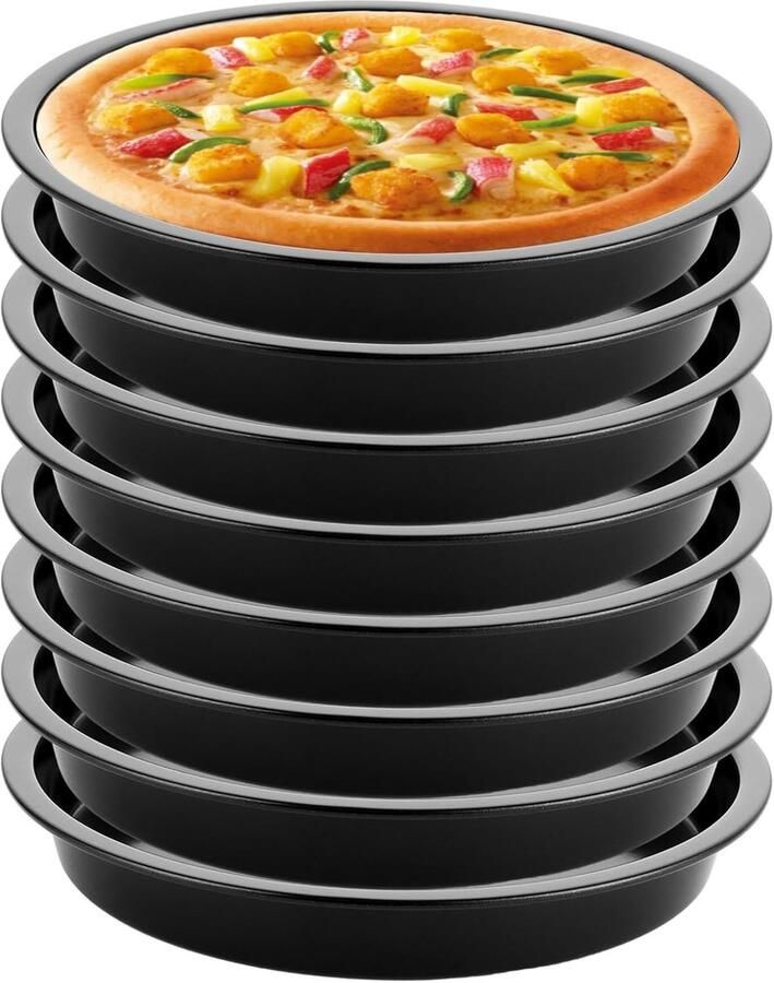 Set van 8 ronde bakplaten van 18 cm voor pizza flammkuchen en taarten met antiaanbaklaag