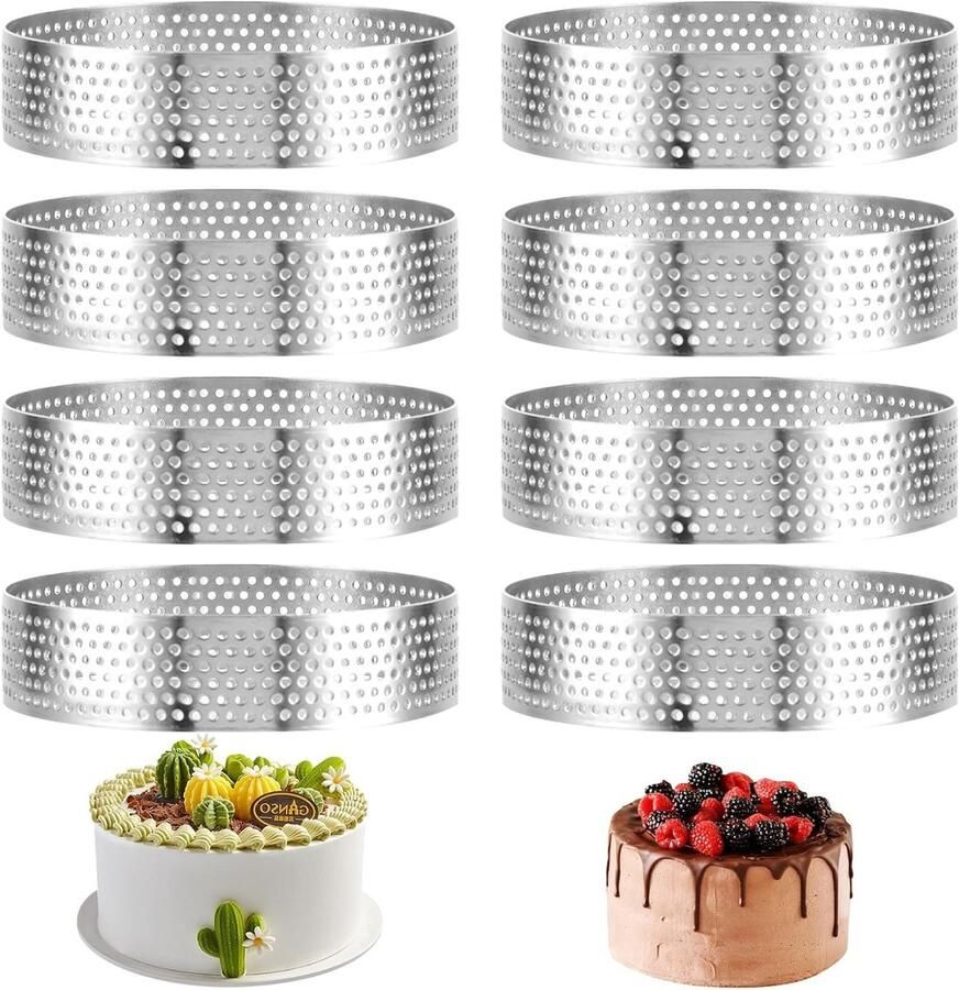 Set van 8 Ronde Pancake Mallen van RVS 2 cm Cake Ringen voor Desserts en Muffins Ideaal voor Bakken en Koken