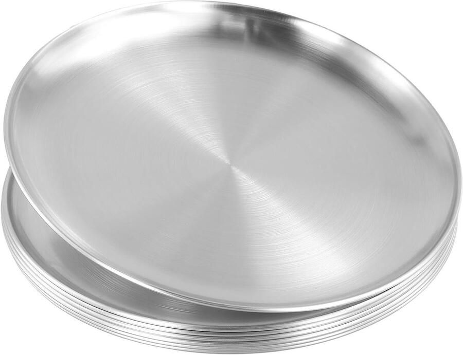 Set van 8 Ronde Pizza Platen van RVS 26 cm Ideaal voor Bakken Serveren en Taarten