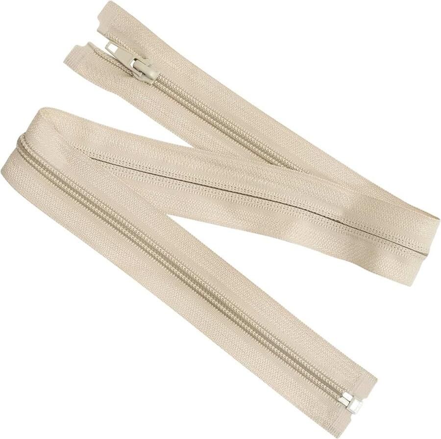 Set van 8 spiraalritsen N°5 55 cm deelbaar met schuiver van metaal nylon polyester kleur lichtbeige naaien DIY textiel creaties