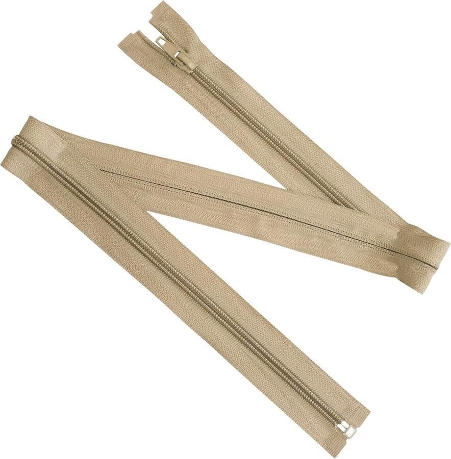 Set van 8 spiraalritsen N°5 65 cm deelbaar met schuiver van metaal nylon polyester kleur beige naaiwerk DIY textielcreaties