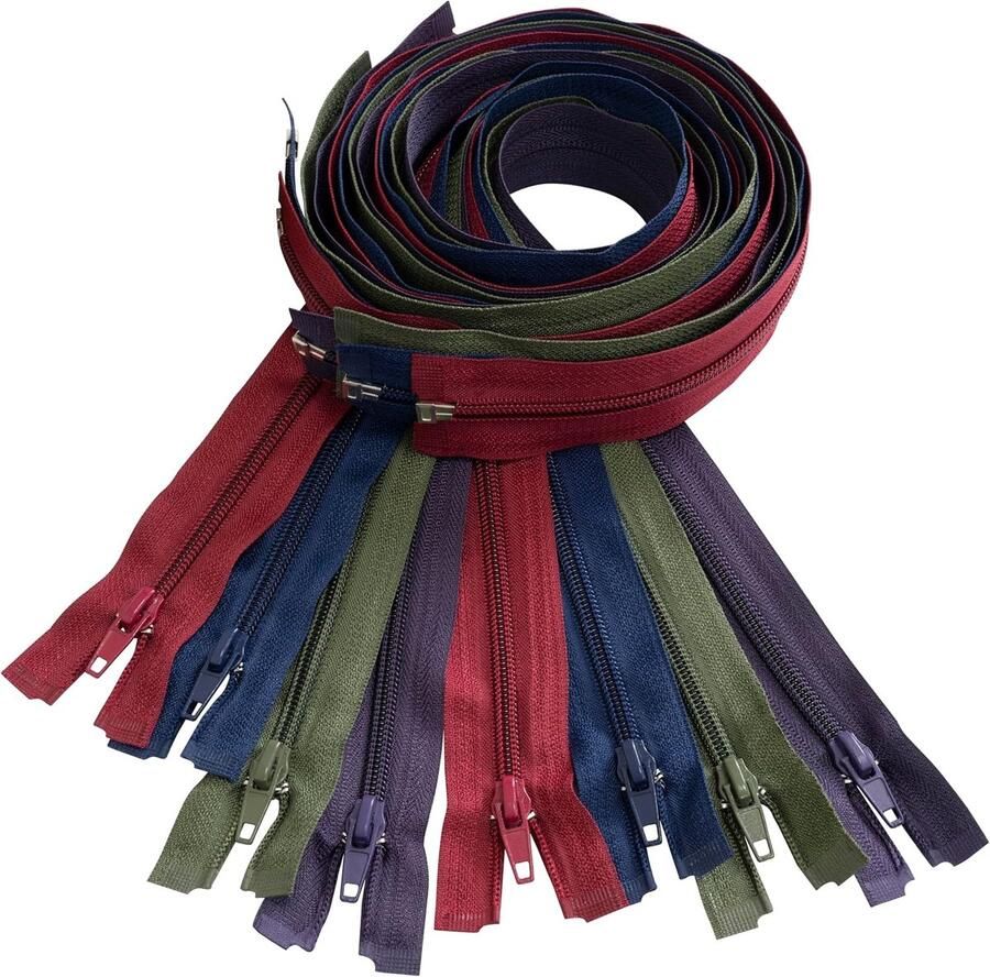 Set van 8 spiraalritsen N°5 80 cm deelbaar met schuiver van metaal nylon polyester Donkerblauw Aubergine Bordeauxrood Licht Militair Groen