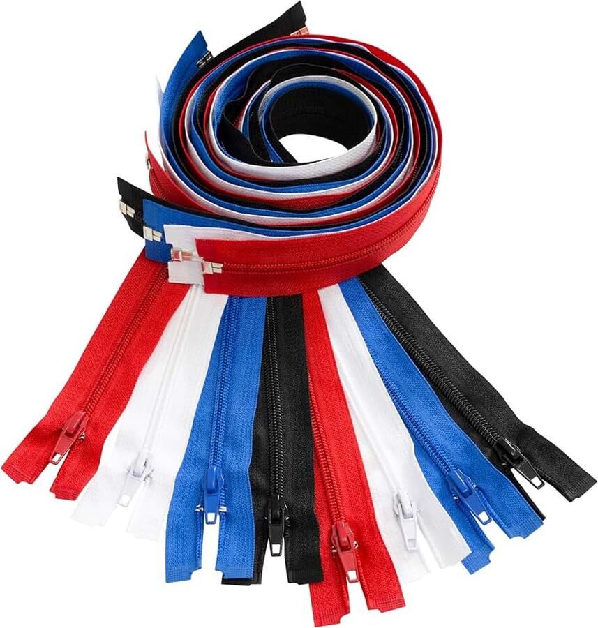 Set van 8 spiraalritsen N°5 85 cm deelbaar met schuiver van metaal nylon polyester kleur wit rood blauw zwart