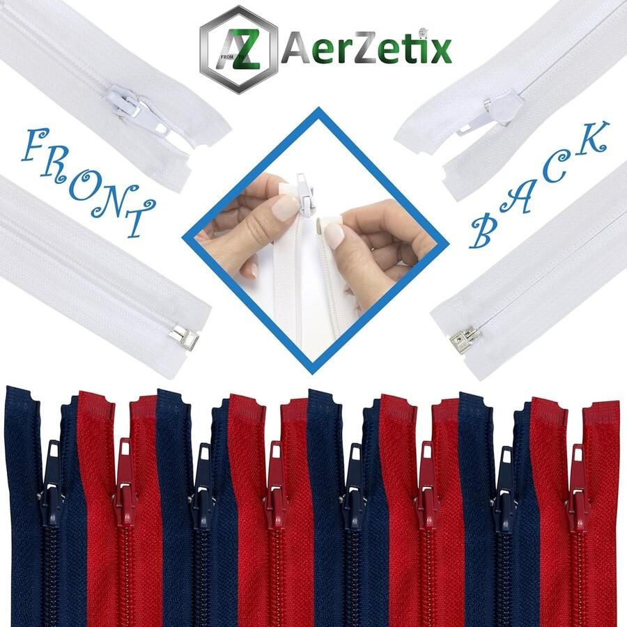 Set van 8 Spiraalritsen N°5 95 cm deelbaar met schuiver van metaal nylon polyester kleur rood en donkerblauw - Foto 2
