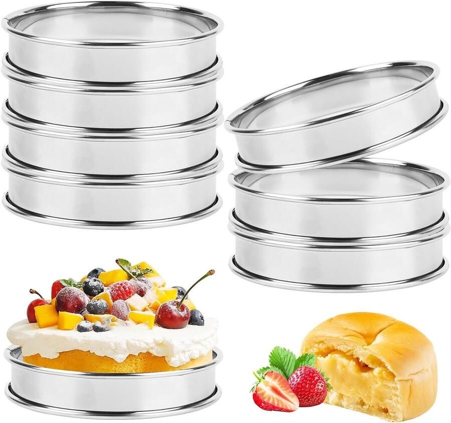 Set van 8 Stalen Bakringen voor Muffins Pannenkoeken en Taarten 10 cm Crumpet Ringen voor Perfecte Desserts en Omeletten