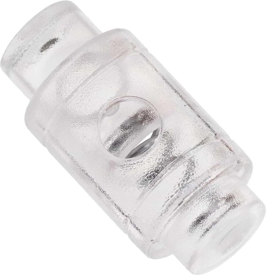 Set van 8 veerbelaste cilindrische koordsloten met 1 gaten aanslagklem stopkoord 4 mm opening kunststof transparante witte kleur