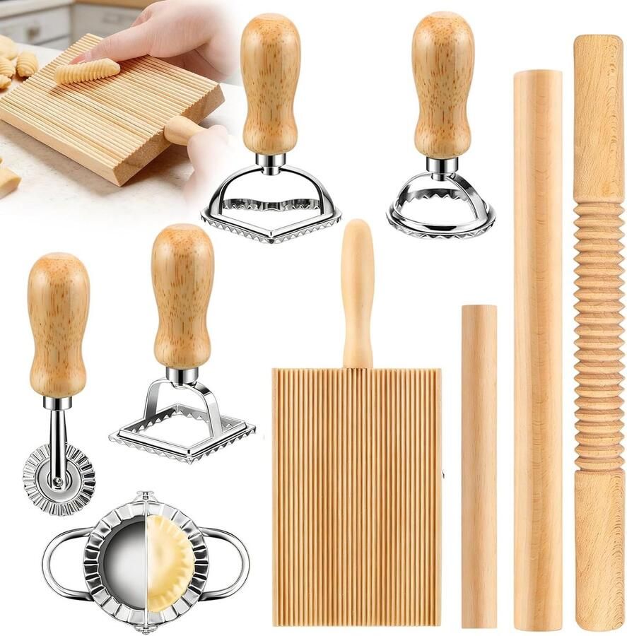Set van 9 uitsteekvormpjes met deegrollers uitsteekvormpjes gereedschapsset voor het maken van pasta ravioli maker stempelset voor de keuken en bakken