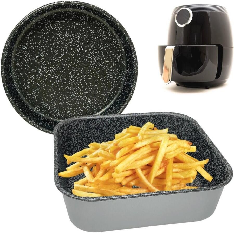 Set van bakplaten voor luchtfriteuse 20 x 20 cm en taartvorm 18 cm aluminium antiaanbaklaag vaatwasmachinebestendig