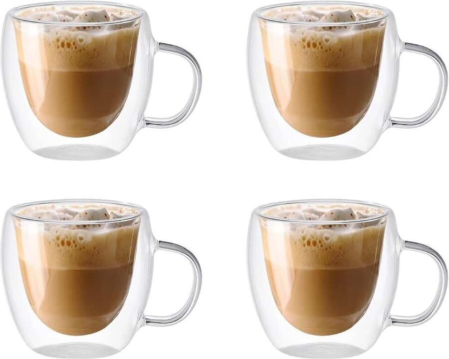 Set van dubbelwandige glazen koffiekopjes 150 ml Geïsoleerd Met handvat Transparant Voor Amerikaanse latte dranken cappuccino's espresso