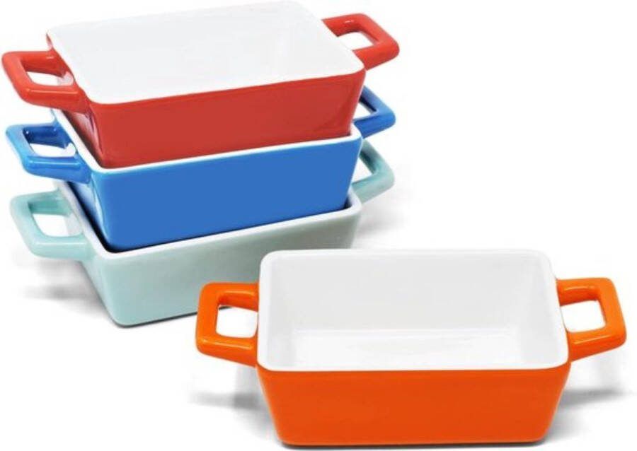 Set van Mini Rechthoek Keramische Oven Bakschalen Ideaal voor Mini Lasagne Shepherds Pie en meer Kleine Braadschotel Individueel & Kinder Portie (Rechthoekig)