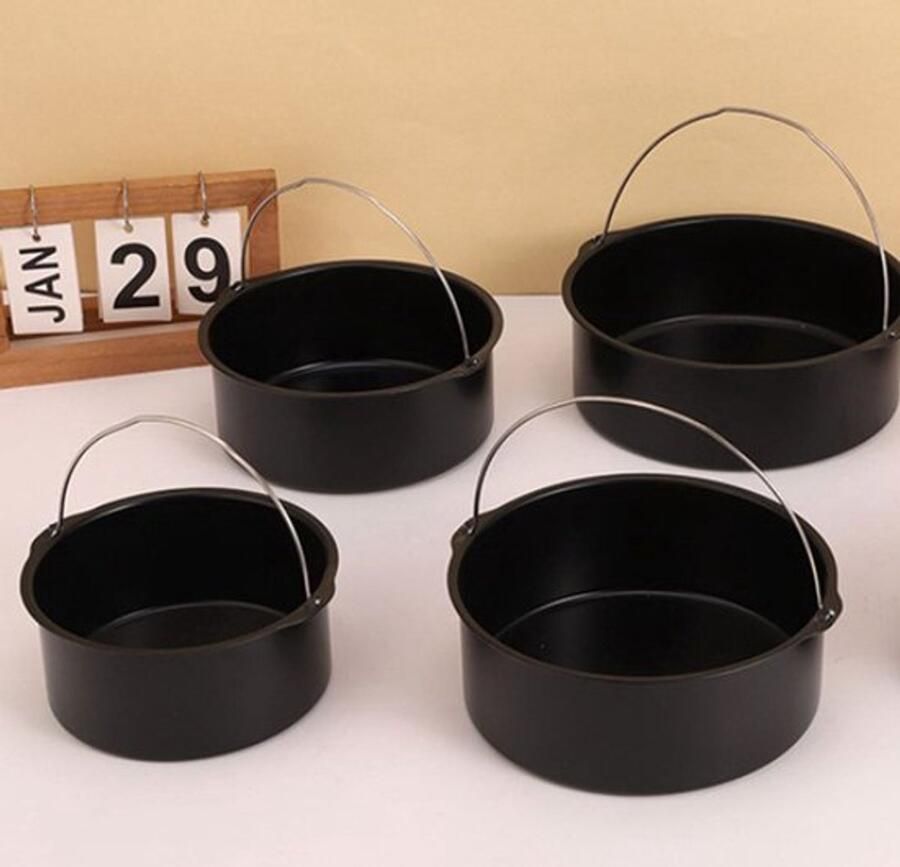 Set van vijf stuks (15 cm + 18 cm + 20 cm + 23 cm + 15 cm) verdikte cakevormen met koolstofstalen handvat ronde accessoires voor huishoudelijke airfryer antiaanbaklaag bakmandje pizzapan