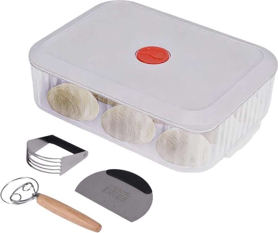 Set voor het maken van pizzadeeg met deegschraper deegborstel en stapelbare deegbox met deksel ideaal voor fermentatie en brood bakken