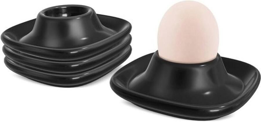Set zwarte keramische eierhouders 4-delige porseleinen eierdopjes Voor ontbijt en brunch