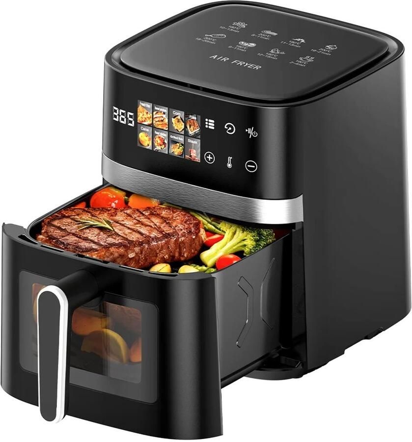 Seth Select Airfryer 5 5L – 8-in-1 Luchtfriteuse met Digitaal Display – Kijkvenster – 200°C – 1350W – Zwart