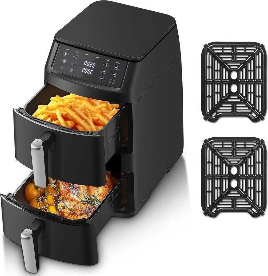 Seth Select Dubbele Airfryer 11 Liter – 2500W Heteluchtfriteuse met 2 Onafhankelijke Kookzones 8 Automatische Programma's en 6-in-1 Functies – XL Airfryer
