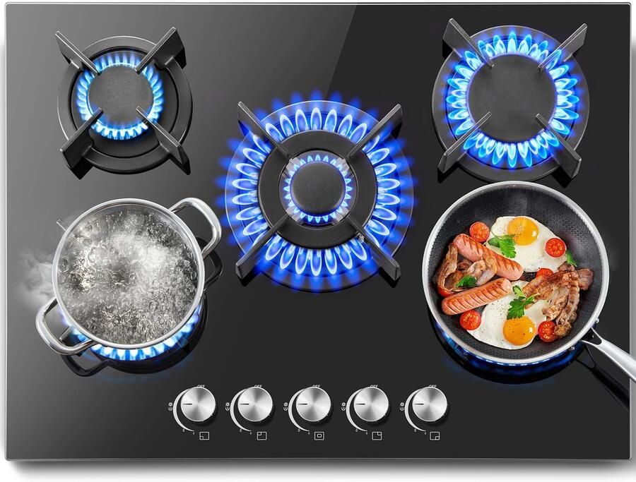 Seth Select Gaskookplaat Ingebouwde gasfornuis met 5 branders 70 cm glas met automatische vlambescherming aardgas propaangas