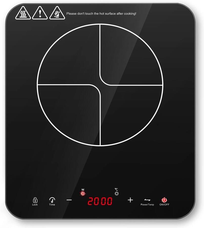 Seth Select Inductiekookplaat 2000W – Draagbare 1-Pits Kookplaat 28 cm met Touchbediening 10 Vermogens- en Temperatuurstanden 3 Uur Timer en Kinderslot