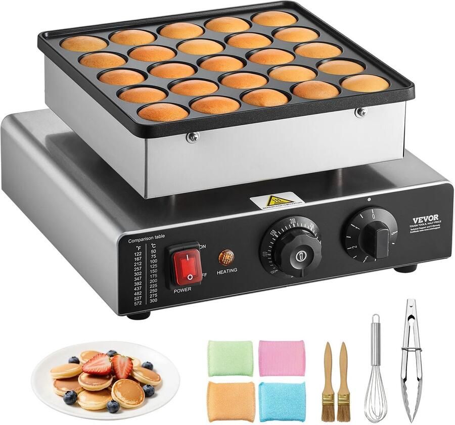 Seth Select Poffertjes Maker – 25 Mini Pannenkoeken – Elektrische Non-stick Wafelmaker van RVS Mini Pancake Maker