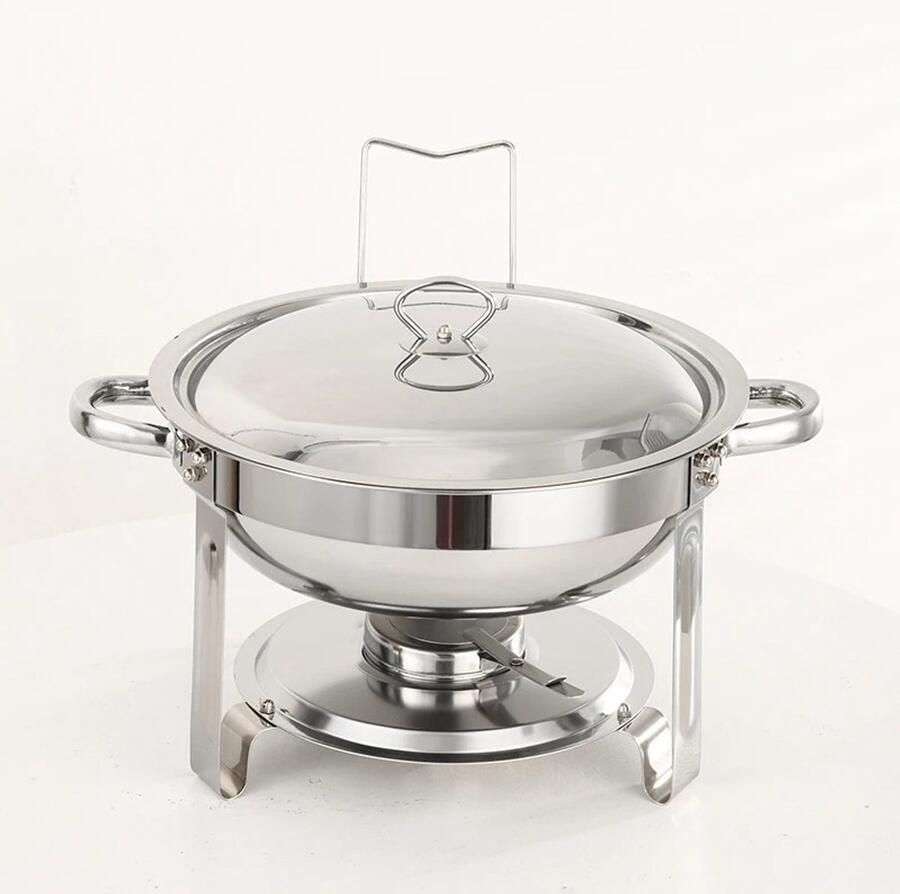 Seth Select Ronde Chafing Dish RVS – Buffetwarmer met Voedselpan Waterpan Deksel Massieve Standaard en Brandstofhouder voor Catering & Buffetten
