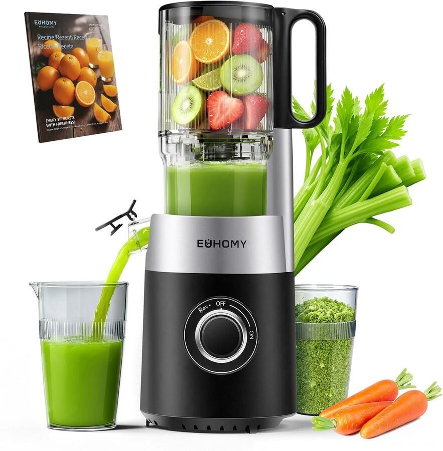Seth Select Slowjuicer met 135 mm Vulopening – Koudedrukpers 220W met Drievoudig Filtersysteem – 0 7 Liter voor Fruit en Groenten Zwart