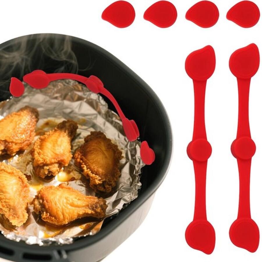 Sets siliconen gespen voor airfryer traanvormige airfryermagneten voor bakpapier siliconen magnetische gesp voorkomt papierverbranding keukenaccessoires (rood)