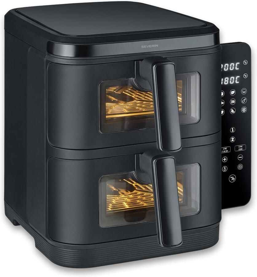 Severin FR 2468 S-Fry Duo Stack Dubbele Airfryer- Heteluchtfriteuse 2x 5 Liter boven elkaar Ruimtebesparend