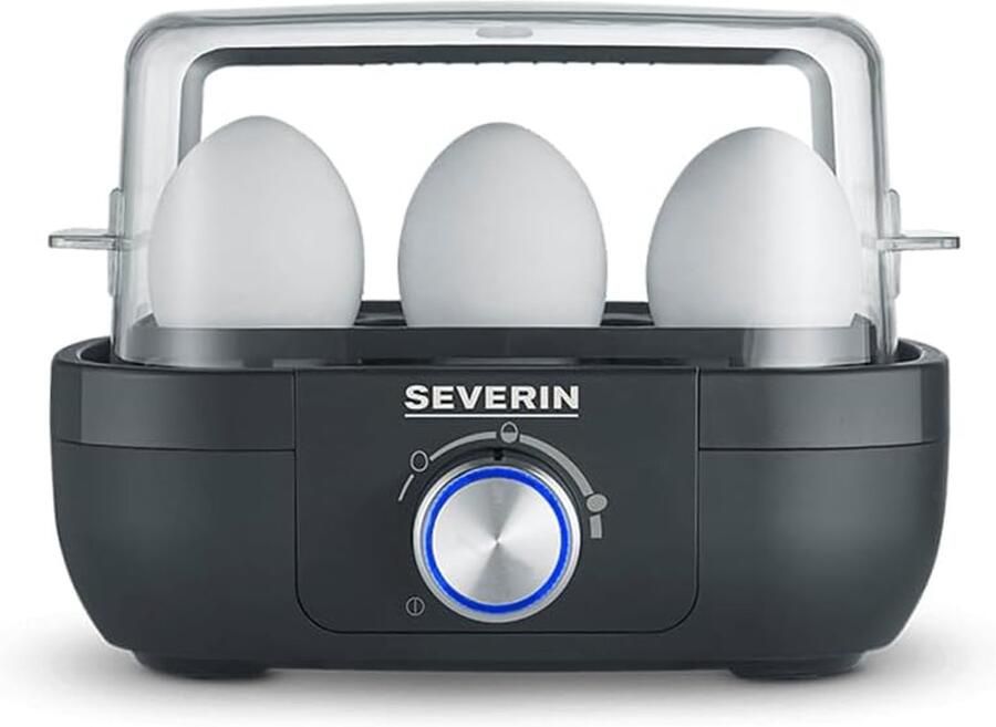 SEVERIN EK 3166 Eierkoker voor 6 eieren met elektronische bewaking van de kooktijd incl. maatbeker met eierprikker eierkoker voor ideale hardheid zwart 420 W