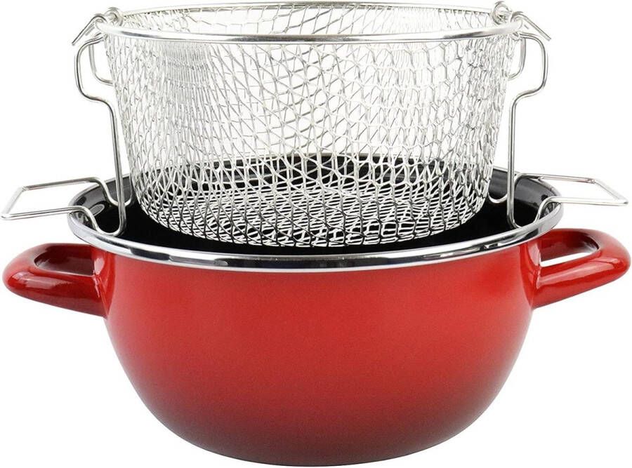 Sfumato Friteuse 20 Ø Geëmailleerd Staal Rode Buitenkant Zwart Antiaanbaklaag Inductie Geschikt