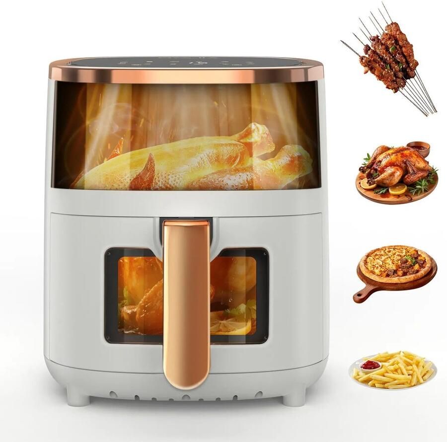 ShopWizz Airfryer Multifunctionele Lucht friteuse Digitaal Display Met Timerfunctie 8 Kookfuncties 6L Wit & Rosegoud