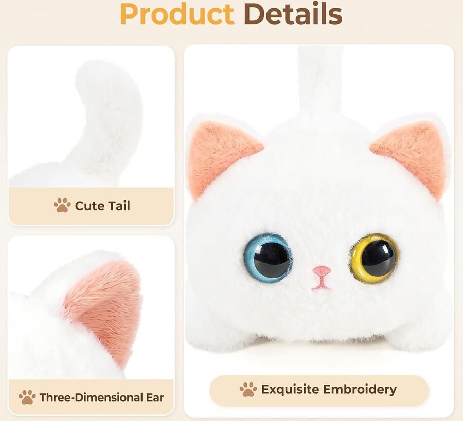 Shownicer Knuffeldier witte kat 20 cm pluche dier realistisch knuffeldier