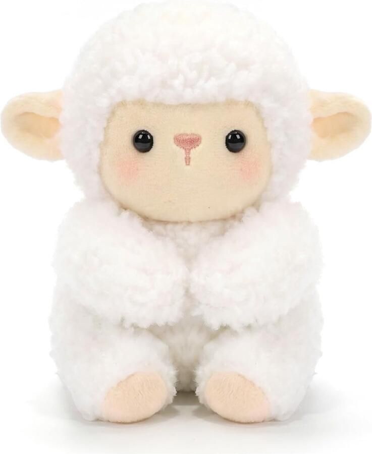 Shownicer Zittend knuffeldier zittend pluche dier handig zacht woonaccessoire bureaudecoratie en verzamelstuk geschenken voor kinderen en volwassenen (lammaai 15 cm)