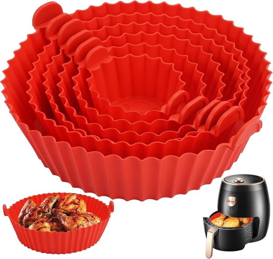 Silicone Air Fryer Baking Mould 6 Pcs Air Fryer Insert Silicone Mould Red Silicone Insert voor Air Fryer Air Fryer Bakvormen voor Oven
