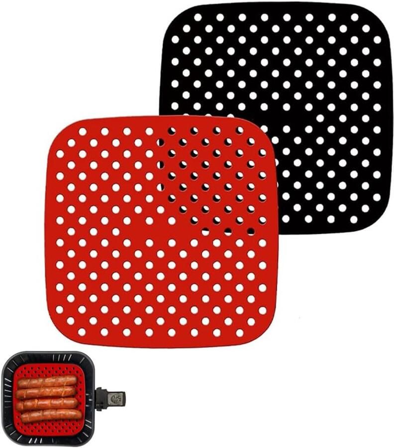 Silicone Air Fryer Mat Set Reusable Non-Stick Accessories Perforated Baking Paper Heat Resistant Dishwasher Safe