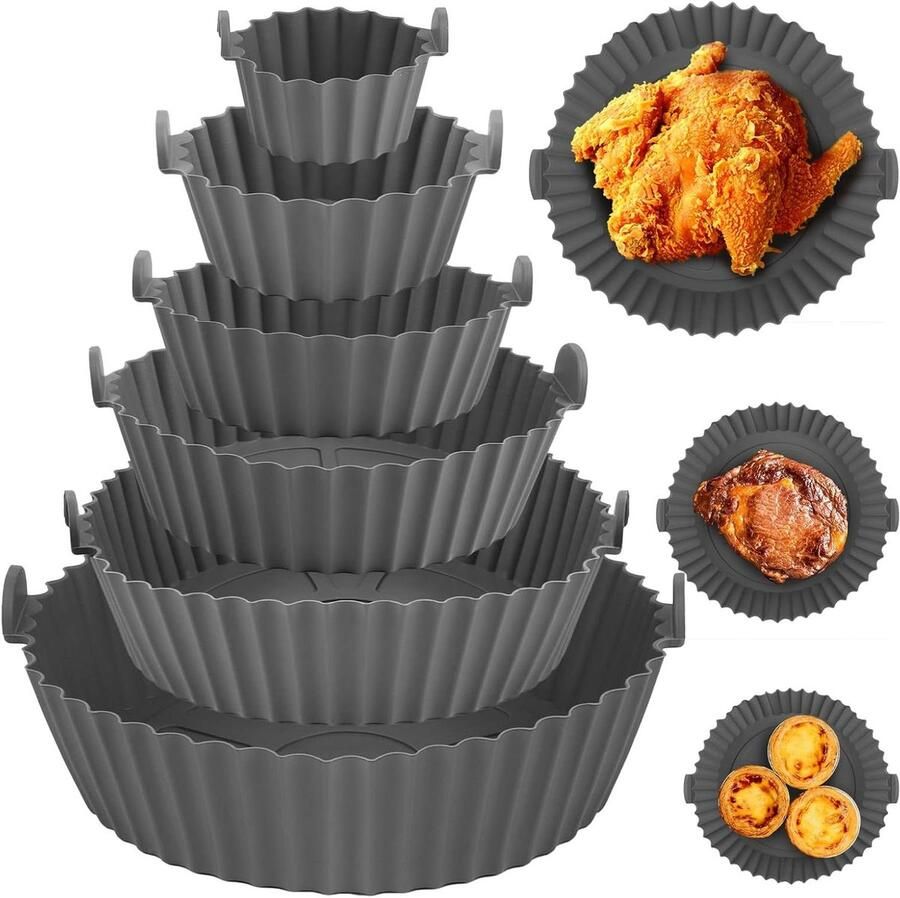 Silicone Airfryer Bakvorm Airfryer Mandje Bakken en Braden Antiaanbaklaag 6 Maten Grijs