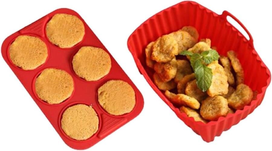 Silicone Airfryer Mandjes Ondervellen Keukengadgets Gezond Koken Anti-Aanbak Oppervlak 26.8 x 13 cm Rood