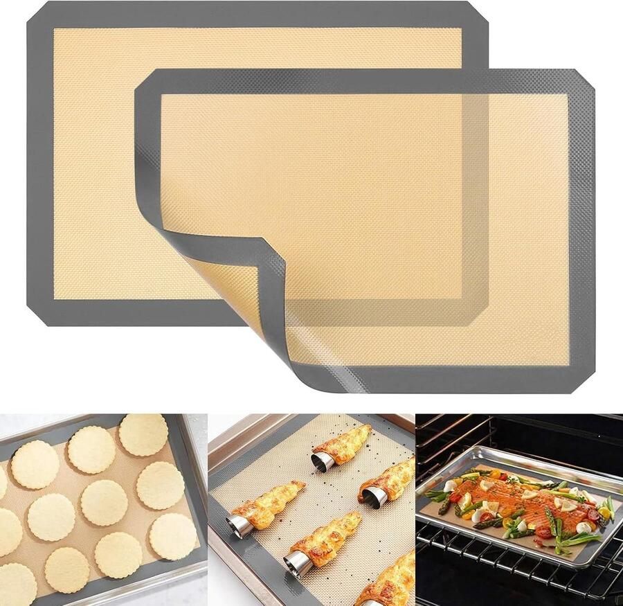 Silicone Bakematten Ovenmatten Bakplaat Bakken en Braden Non-stick Coating 60 x 40 cm Grijs