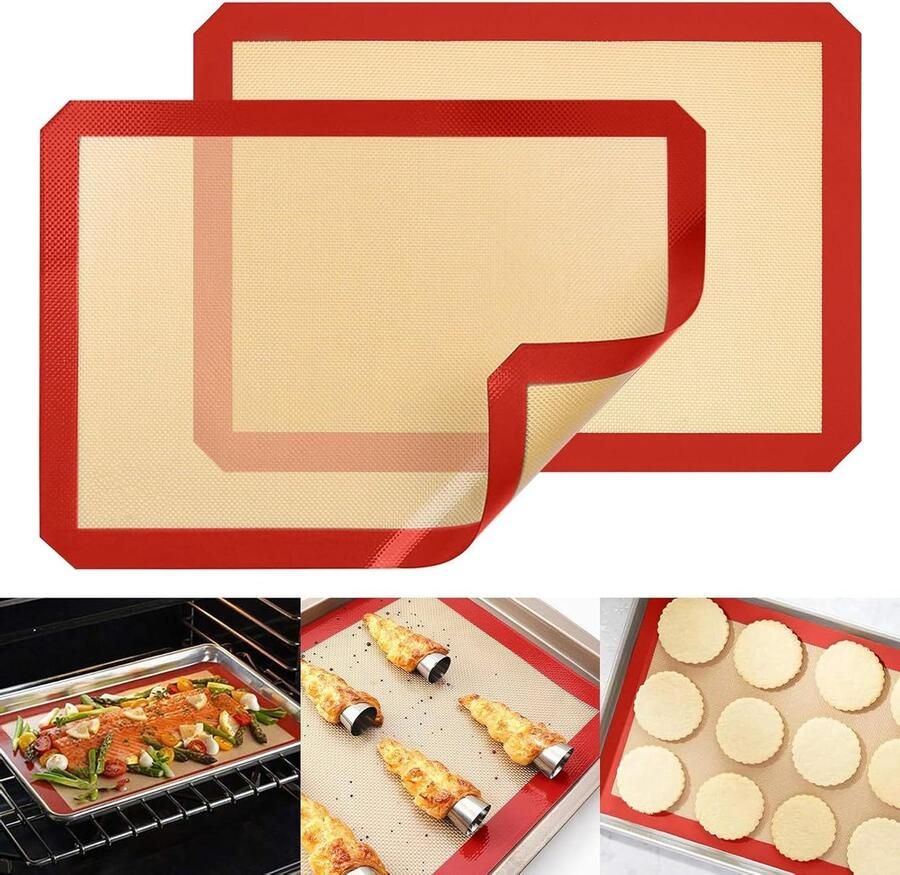 Silicone Baking Mat Extra Large Reusable Baking Mat Non-Stick Coating Food Grade Silicone Mats for Baking Oven Baking Tray for Making Biscuits Macaroons Bread (Red 42x29.5cm)