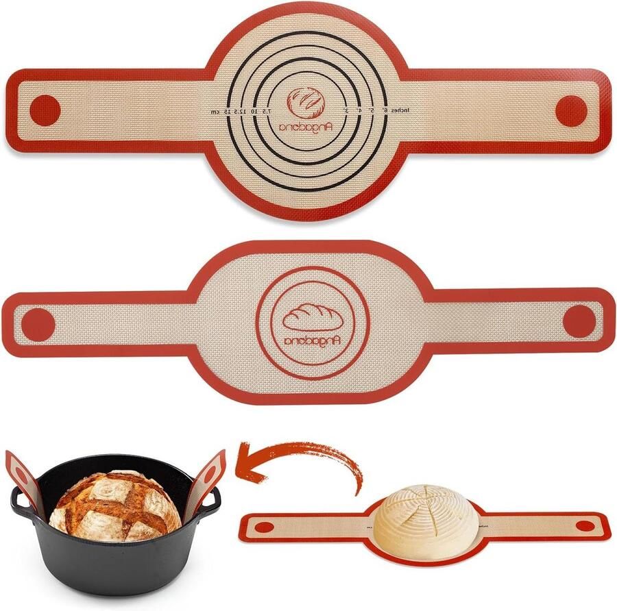 Silicone Bread Sling Oval and Round Non-Stick & Easy Clean Reusable Oval Silicone Baking Mat for dutch oven. With Long Handles Sourdough Bread Baking mat tools supplier Liner 2 Brown Set