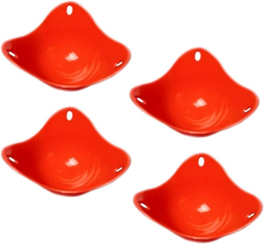 Silicone Ei Pocheerbekers Eierpocheerder Magnetron Ontbijt Maken Non-stick Voedselveilig 9 x 9 x 7 cm Rood
