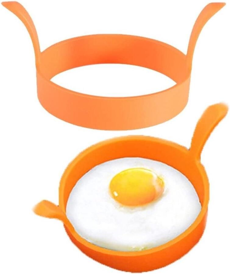 Silicone Ei Ring Pannenkoekvorm Omeletring Ontbijt Maken Met Handvatten 8 x 5 cm Blauw Geel Oranje