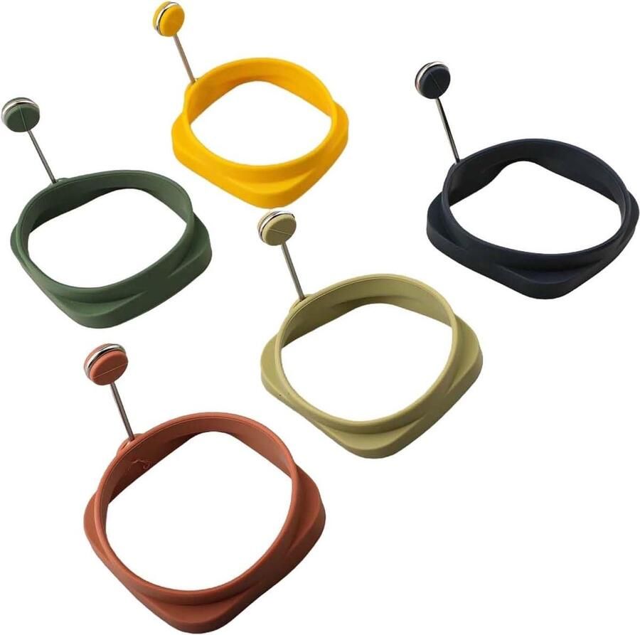 Silicone Ei Ringen Omelet Vormen Ontbijt Maken Hittebestendige Handgrepen 5 Stuks Assorti