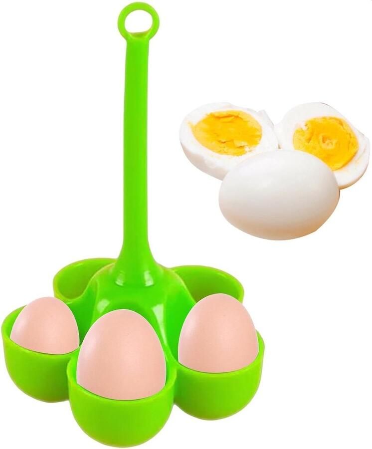 Silicone Eierhouder Eierrek Stomer Eieren Stomen Anti-scald Handvat 5 Eieren Groen